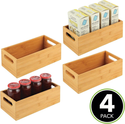 mDesign Aufbewahrungsbox für die Küche – praktische Holzbox mit integrierten Griffen – offene Ablage
