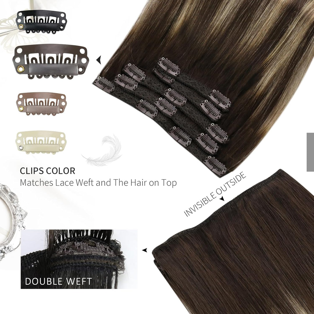Moresoo Clip in Extensions Balayage Remy Echthaar Extensions Clip Ombre Haarextension Echthaar Clip