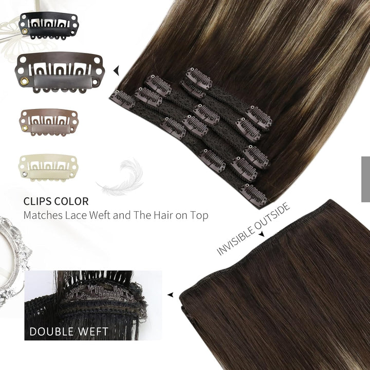 Moresoo Clip in Extensions Balayage Remy Echthaar Extensions Clip Ombre Haarextension Echthaar Clip