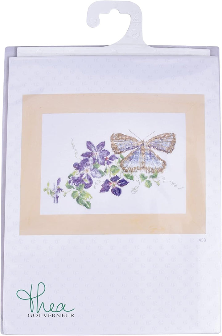 Thea Gouverneur - Kreuzstich-Set - Schmetterling Blaue Klematis - Leinen - 36 Count - Für Erwachsene