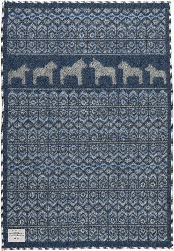 ÖJBRO VANTFABRIK "Dalarna Blå gewebte Wolldecke 90x130 cm Natur/blau/schwarz 100% Merinowolle Strick