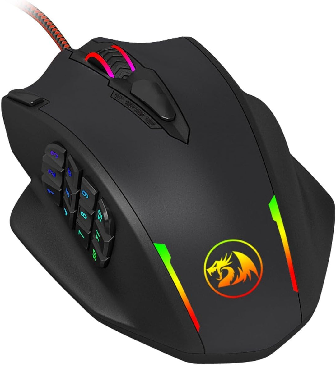 Redragon M908 12400 DPI Impact MMO Gaming-Maus mit 18 programmierbaren Tasten, Gewichtstuning-Kartus