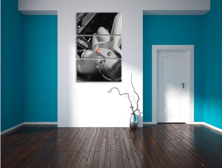 Pixxprint Rockabilly, Retro Style schwarz/weiss 3-Teiler Leinwandbild 120x80 Bild auf Leinwand