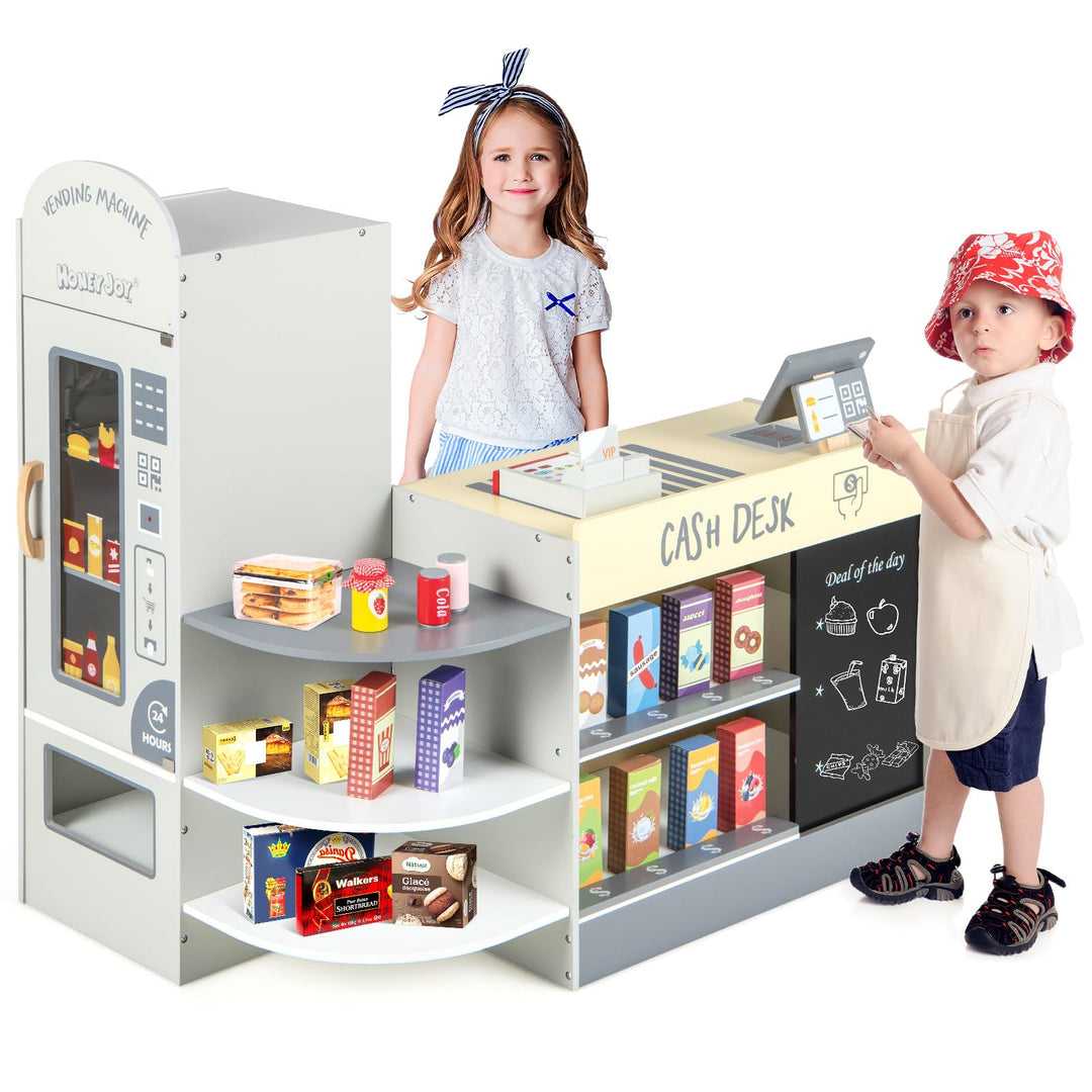 GOPLUS Kinder Kaufladen, Supermarkt aus Holz, Kaufmannsladen mit mit Kasse, POS-Automat & Verkaufsau