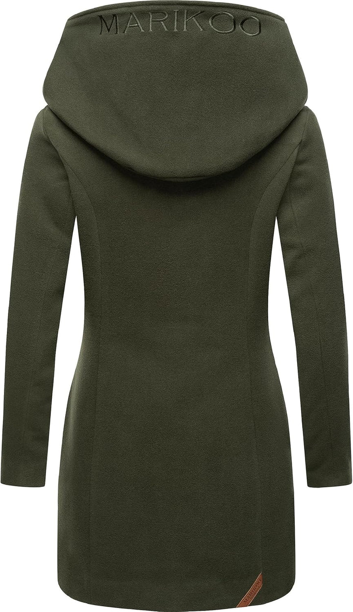 MARIKOO Damen Wollmantel Warmer Trenchcoat mit Kapuze Maikoo XS-5XL 3XL Olive, 3XL Olive