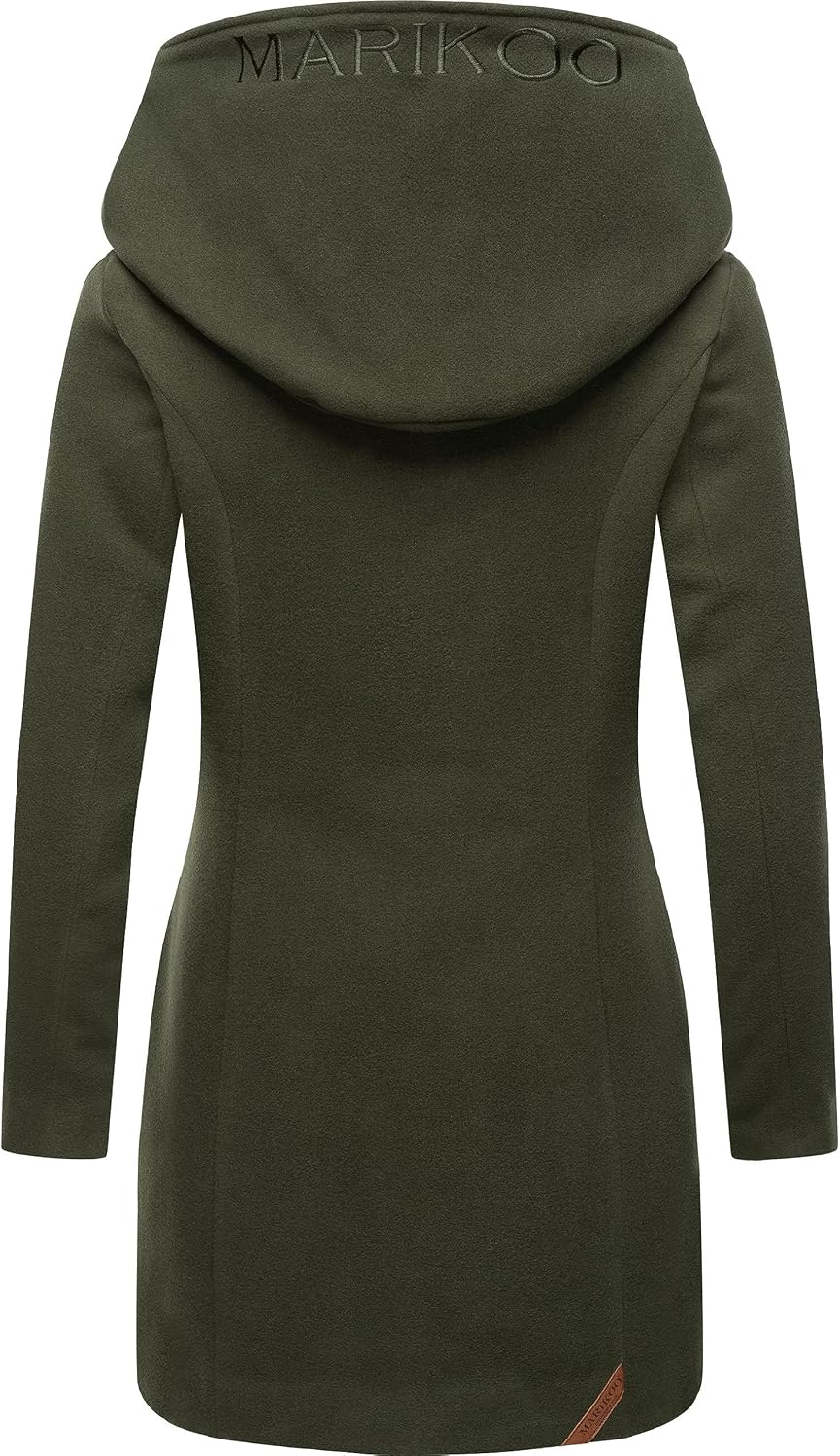 MARIKOO Damen Wollmantel Warmer Trenchcoat mit Kapuze Maikoo XS-5XL L Olive, L Olive