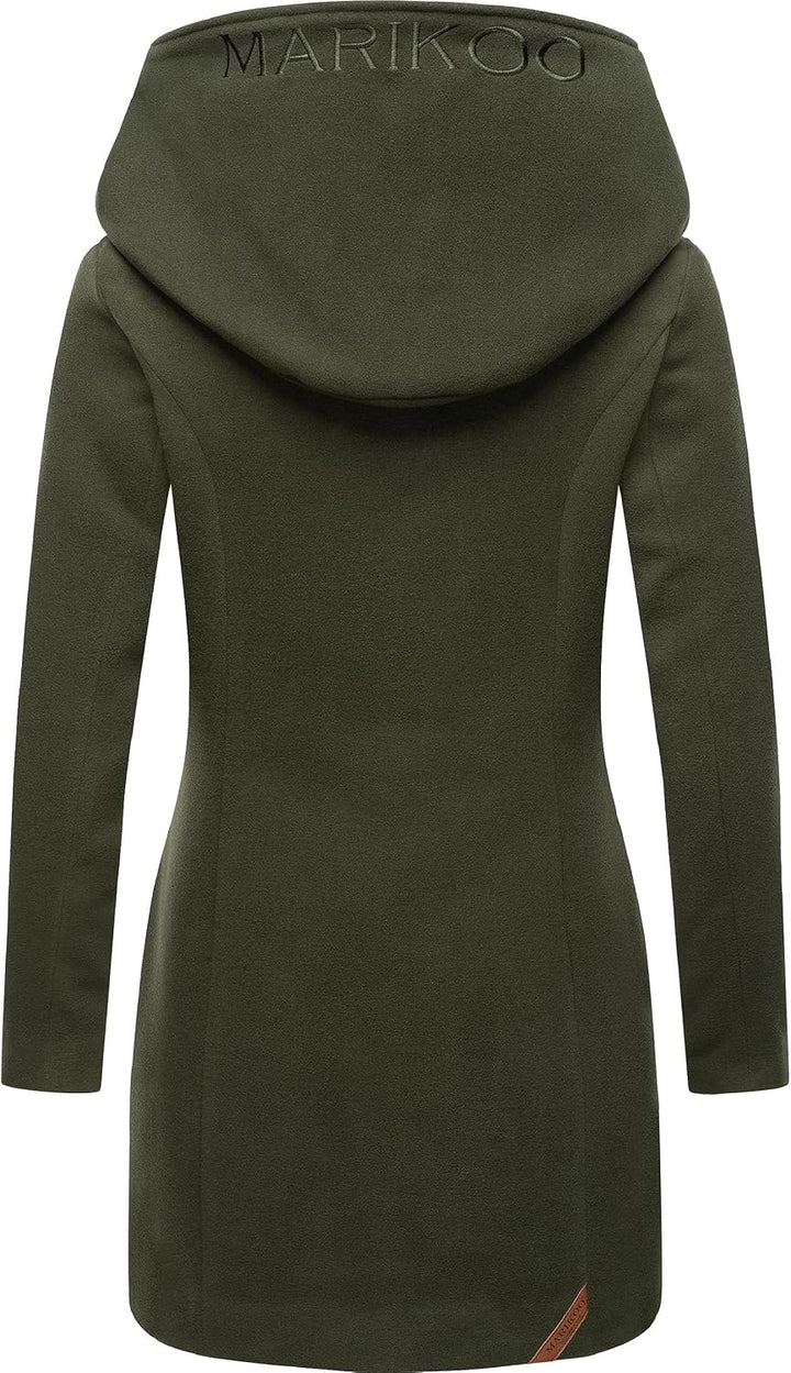 MARIKOO Damen Wollmantel Warmer Trenchcoat mit Kapuze Maikoo XS-5XL L Olive, L Olive