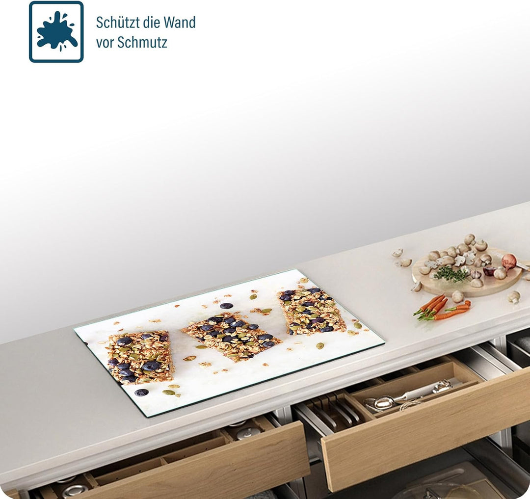 SFArt Herdabdeckplatte – Gehärtetes Glas Schneidebrett & Ceranfeld Abdeckplatte 1 Teilig 52x40 – Hyg