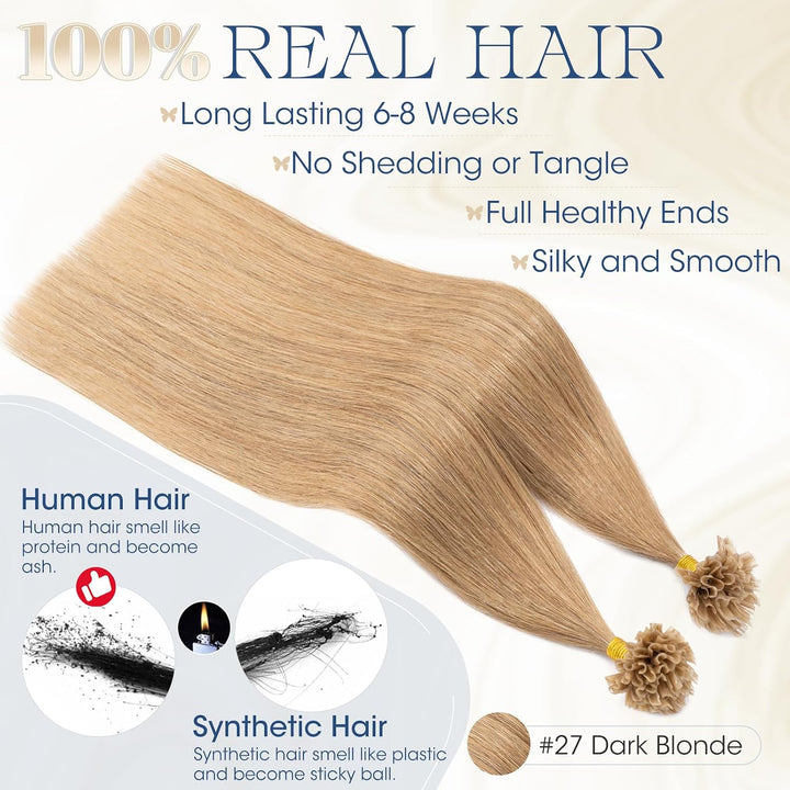 Elailite U-Tip Echthaar Bonding Extensions Keratin Haarverlängerung Haar Glatt 100 Strähnen 50g 20"/