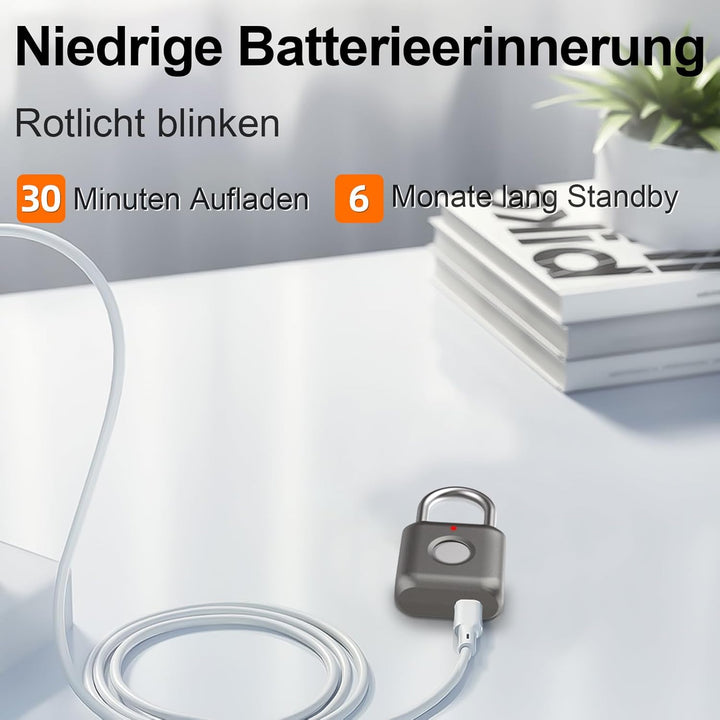 Schloss mit Fingerabdruck, Eseesmart Fingerprint Schloss, Fingerabdruck Vorhängeschlöss, USB-Aufladu