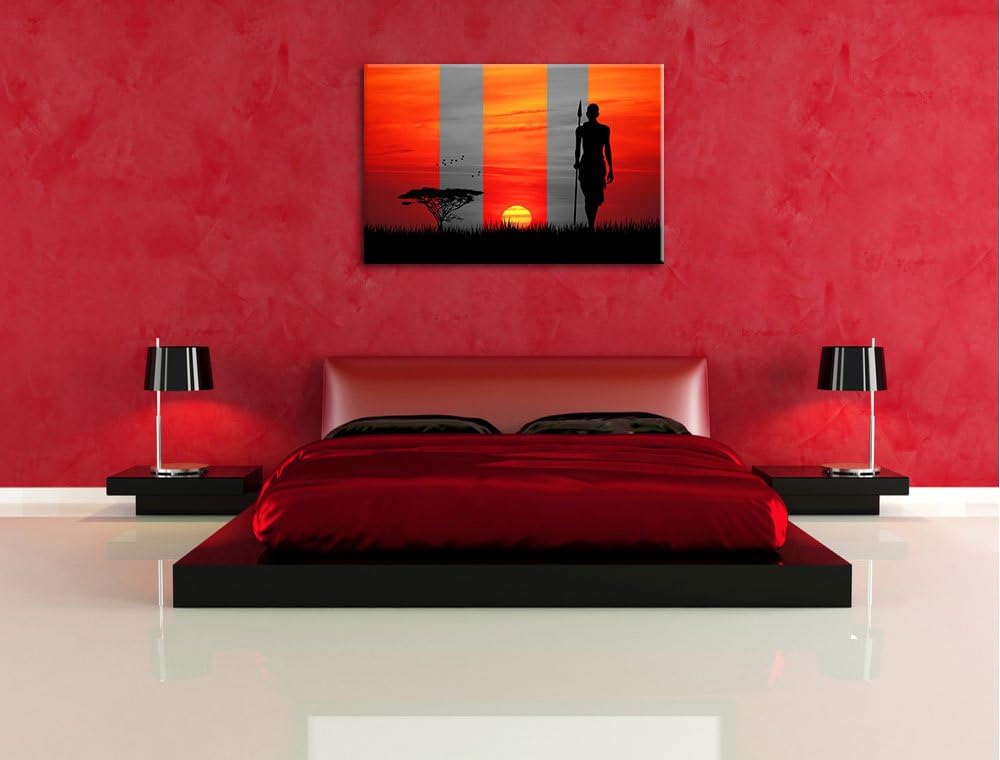 roter Sonnenuntergang in Afrika schwarz/weiss Format: 100x70 auf Leinwand, XXL riesige Bilder fertig
