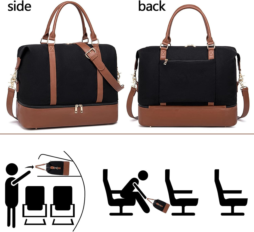 LEDAOU Weekender Damen Reisetasche Tasche mit Schuhfach Canvas Handgepäck Tasche Sporttasche Travel