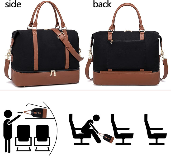LEDAOU Weekender Damen Reisetasche Tasche mit Schuhfach Canvas Handgepäck Tasche Sporttasche Travel