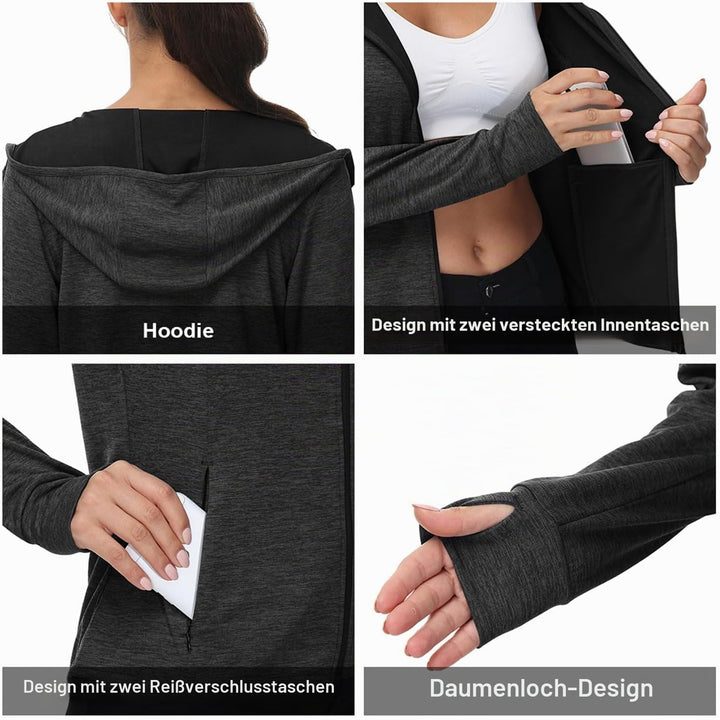 Damen Laufjacke Sportjacke Trainingsjacke Langarm Fitness Yoga Jacke Leicht Atmungsaktive Full Zip S