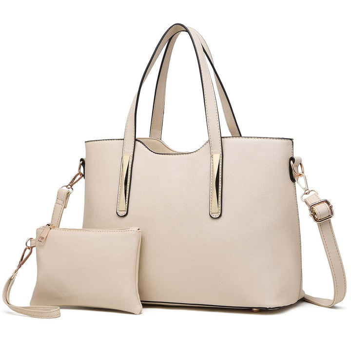 Miss Lulu Henkeltasche Damen Tasche 2 tIg. Shopper Reise Schultertasche,Beige, Beige