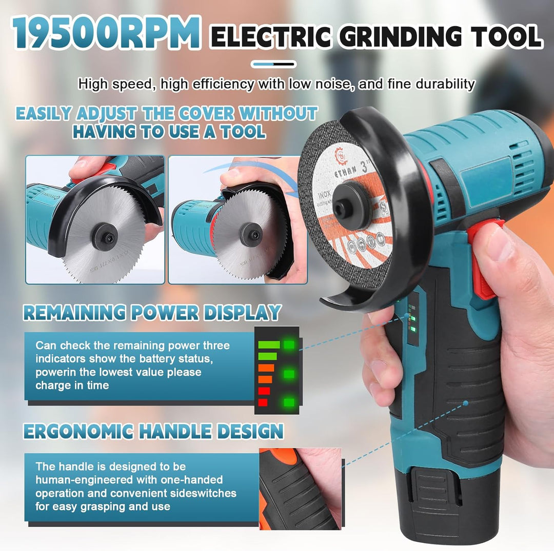 Mini Winkelschleifer, Professional Akku Winkelschleifer Set 12V, Mit 2 Batterien 2000mAh, Trennschle