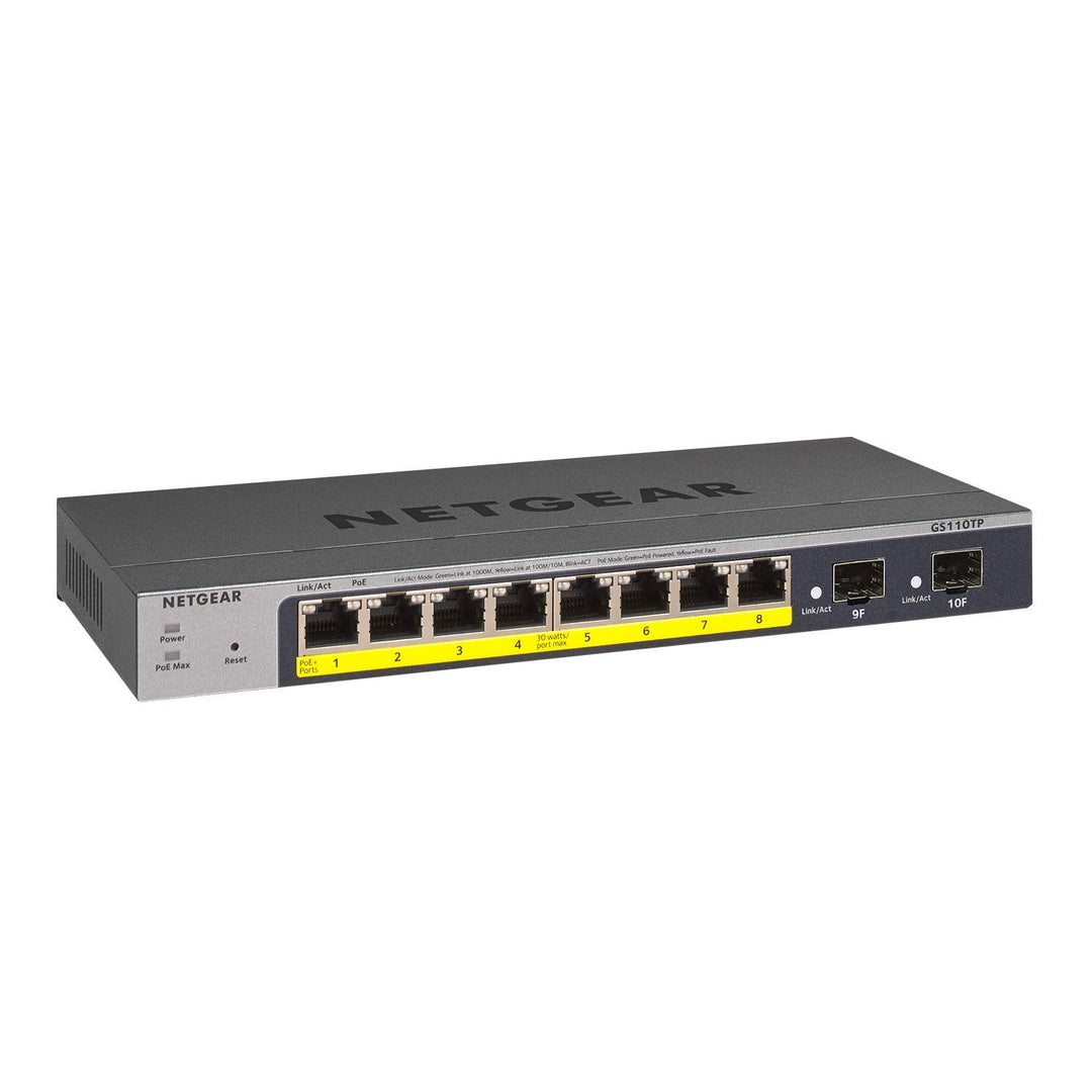 NETGEAR GS110TP 10 Port Gigabit Ethernet LAN PoE Switch Smart (Managed mit 8x PoE+ 55W, 2x 1G-SFP, l