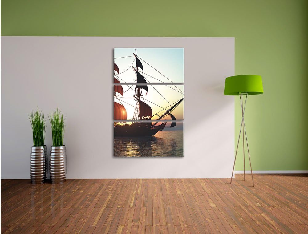 Pixxprint Altes Segelschiff 3Teiler 120x80 cm Leinwandbild Wandbild Kunstdruck