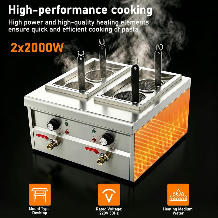 2KW Nudelkocher mit 4 Körben, Nudelkocher Pastakocher aus Edelstahl Pastakocher Pasta Station, Tempe