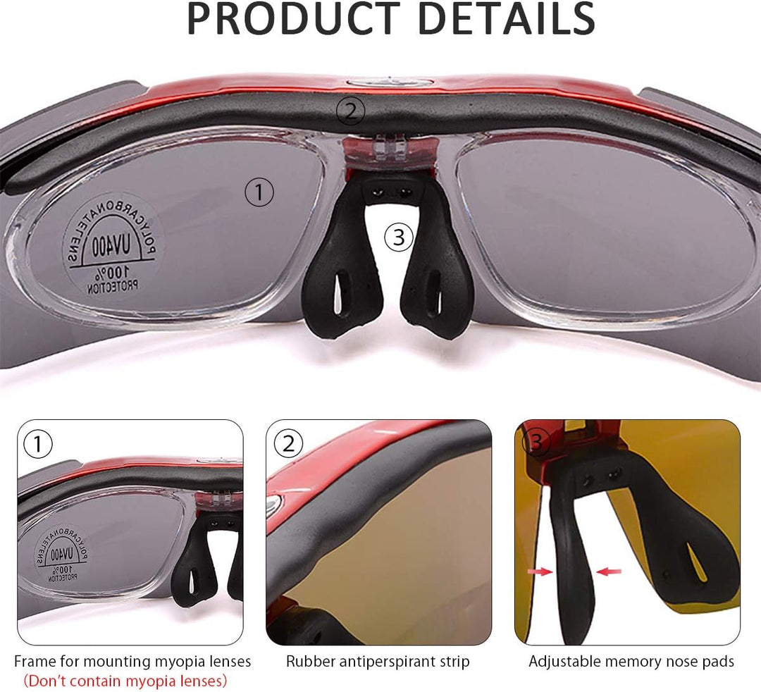 LumiSyne Sportbrille Polarisiert Herren und Damen Radsportbrillen mit 5 Wechselgläsern UV 400 Schutz