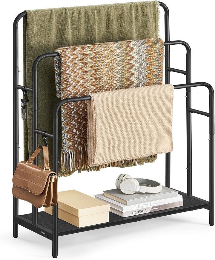 VASAGLE Handtuchhalter, stehend, Handtuchständer 3 Stangen, 70 x 30 x 100 cm, 2 Haken, Ablage, für D