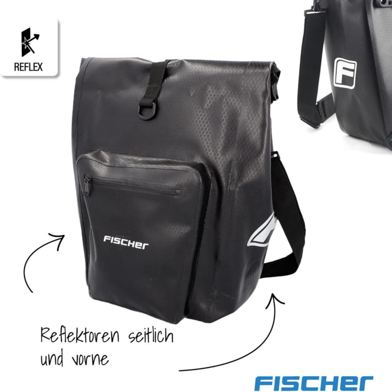 FISCHER Gepäckträgertasche Plus Terra, Fahrradtasche, wasserdicht, schwarz, Volumen 30 Liter