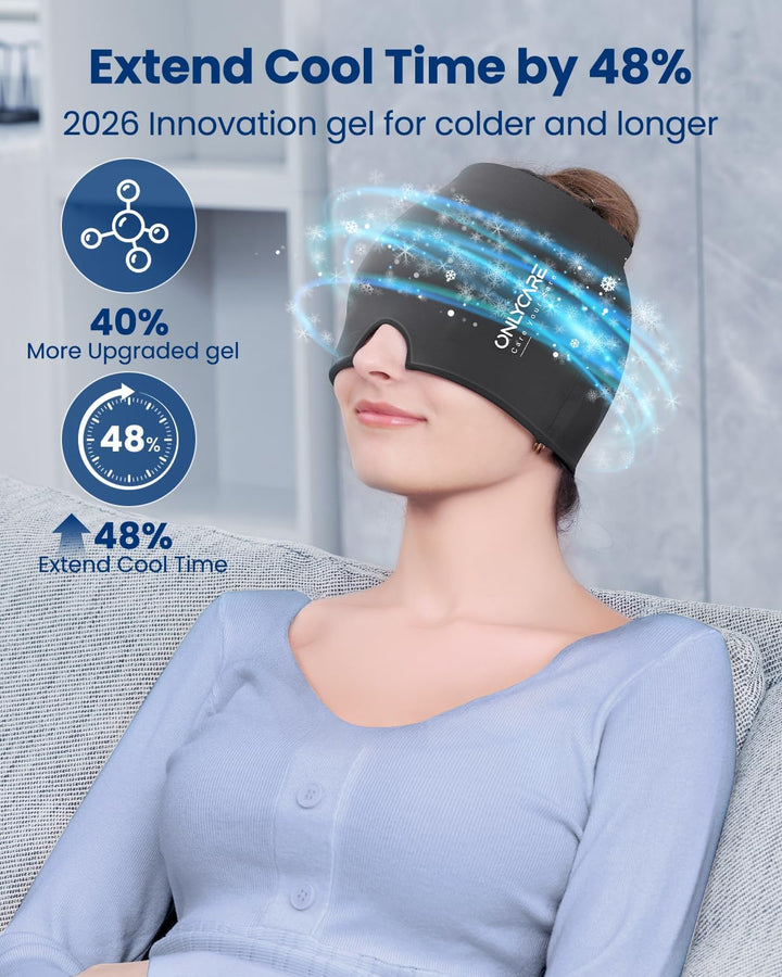 ONLYCARE Mütze Migräne Relief Cap, Headache Relief Hat Kühlmaske Kühlmütze Kopfschmerzen Maske Kühlh