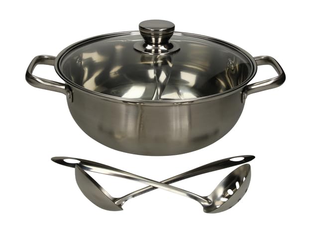 HOT POT Topf 2 Kammern Ø 28cm + 2 Löffel - Feuertopf - Fondue - Shabu Shabu