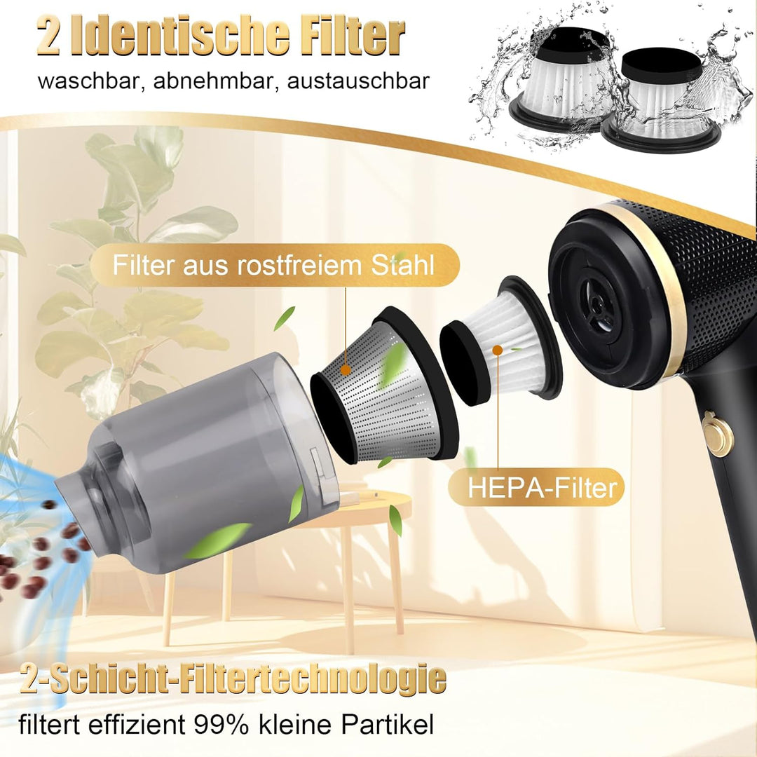 Akku Staubsauger, Handstaubsauger mini Staubsauger kabelloser, Auto-multifunktionaler mit Bürste, Fl