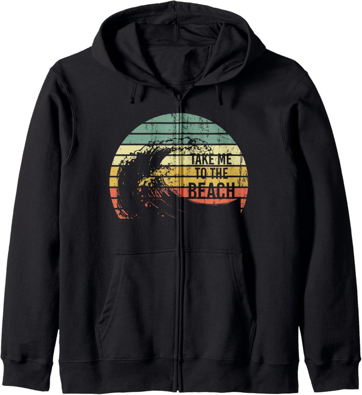 Cool Retro Take Me To The Beach Distressed Wave Graphic Kapuzenjacke