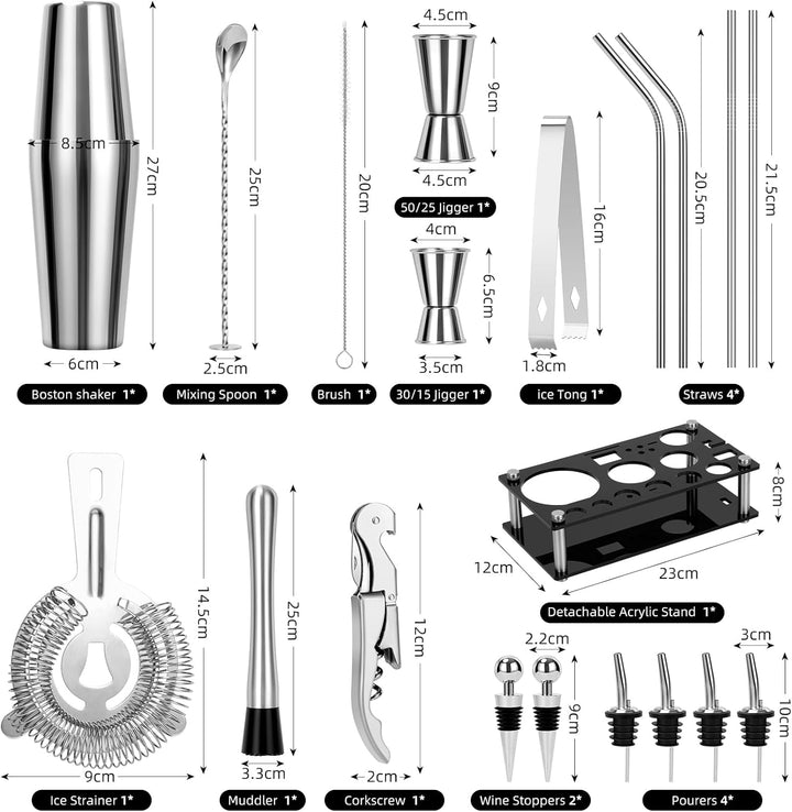 Cinnani Boston Cocktail Set 20-teilig-Professional Cocktail Mixing Set-Cocktail Shaker Set mit Ständ