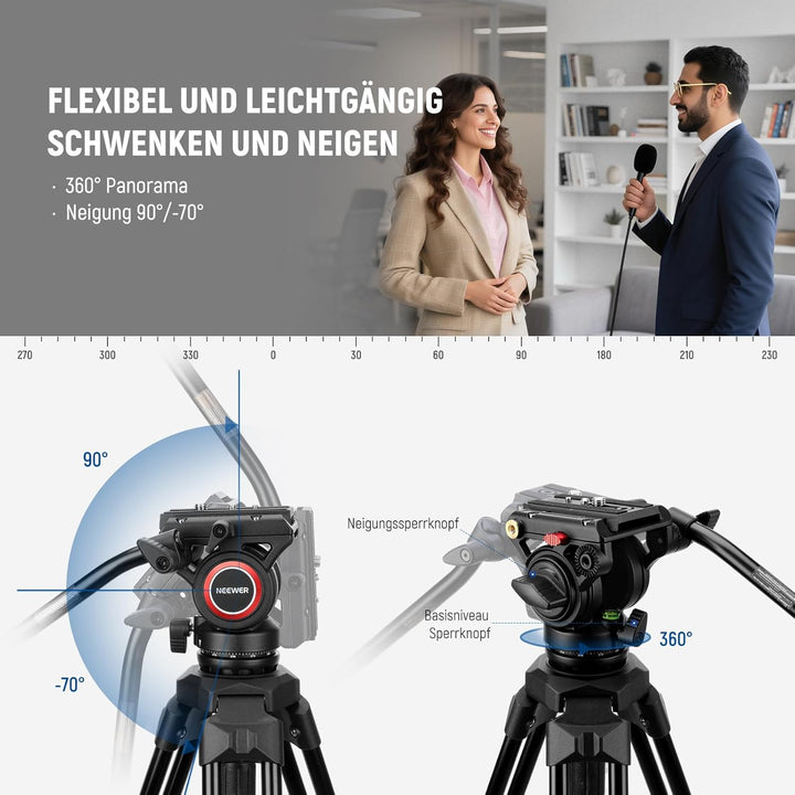 NEEWER Kamera Videostativ mit Fluidkopf Heavy Duty Leichter kompakter tragbarer Reisestativ für DSLR