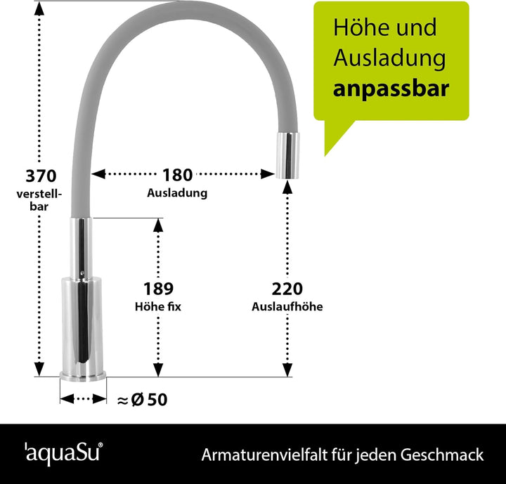 'aquaSu® Küchenarmatur Lago Multi 2.0, Wasserhahn Küche, Wasserspar-Mischdüse, Kaltwassermittelstell