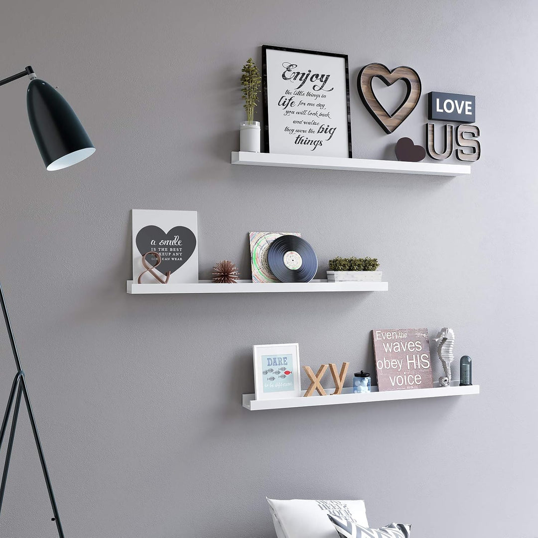 SONGMICS Wandregal Schweberegale für Fotorahmen und Bücher, 110 x 10 cm, Modernes Regal Weiss