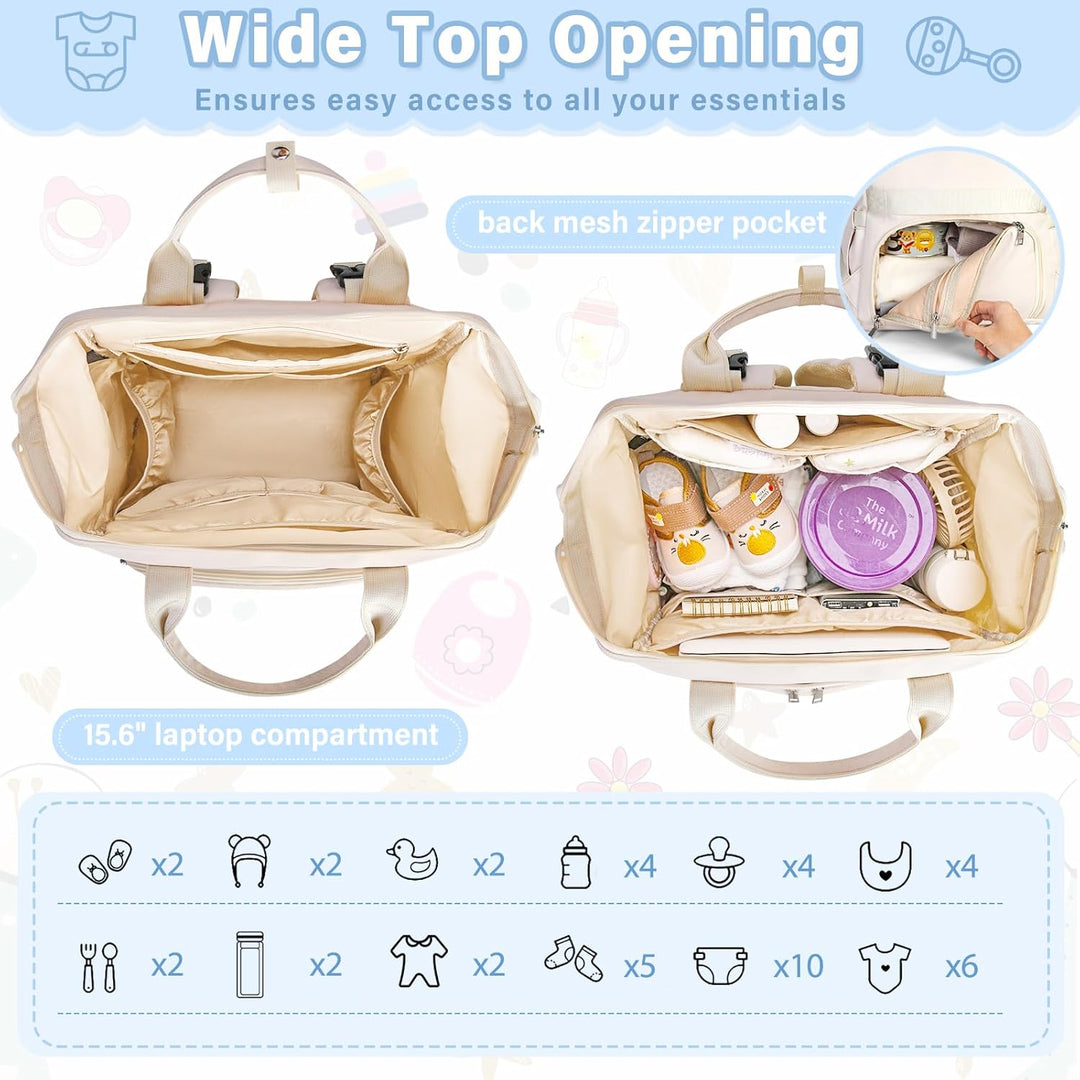 RAINSMORE Baby Wickelrucksack Gross mit Mobiler Wickelauflage Multifunktions Wickeltasche Kinderwage