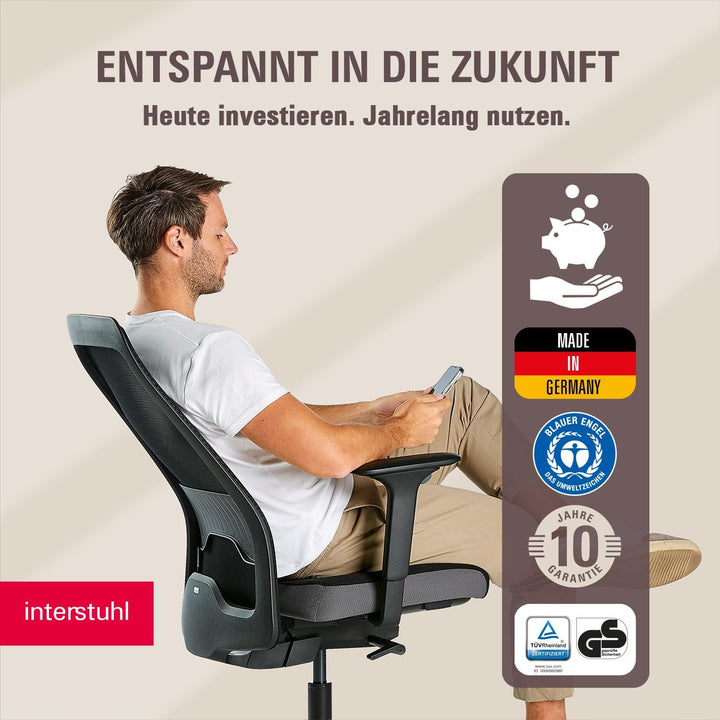 Interstuhl Style AIR + Ergonomischer Bürostuhl mit hoher Rückenlehne für grosse Menschen, Synchronme