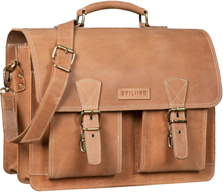 STILORD 'Jeffrey' Lehrertasche Aktentasche Leder Grosse Vintage Ledertasche zum Umhängen 15.6 Zoll L