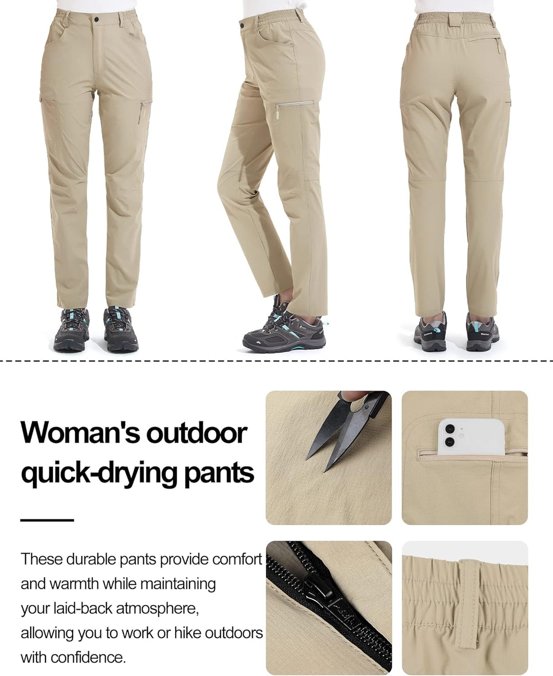KUTOOK Outdoorhose Damen Trkkinghose Wanderhose mit 5 Taschen Arbeithose Leicht Stretch Kratzfest Sc