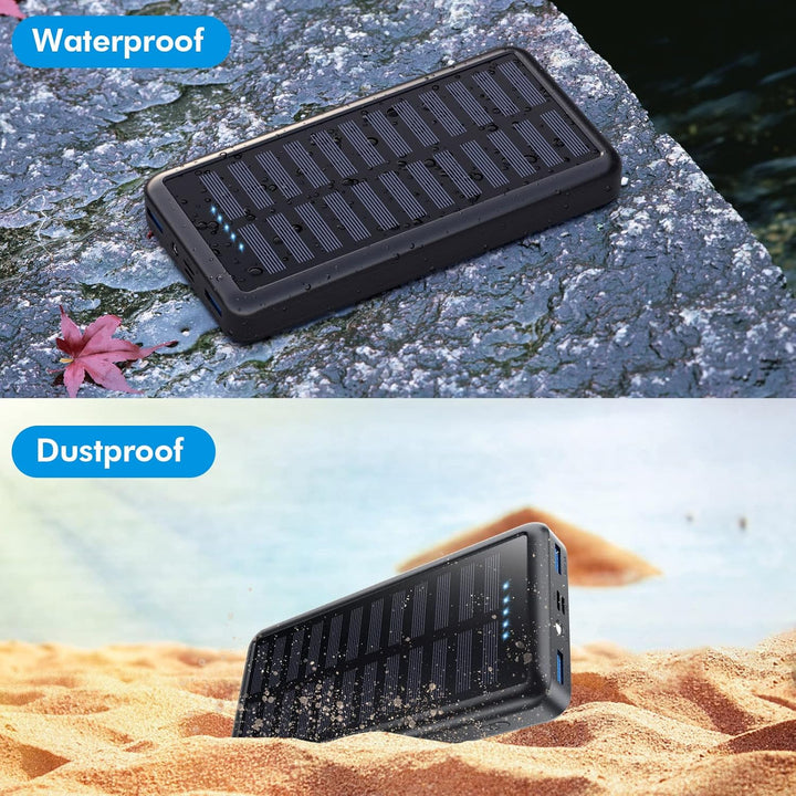 Pxwaxpy Power Bank 26800mAh, Solar Powerbank USB-C 15W PD 3.0A Schnellladung, 3 Outputs 3 Inputs Ext