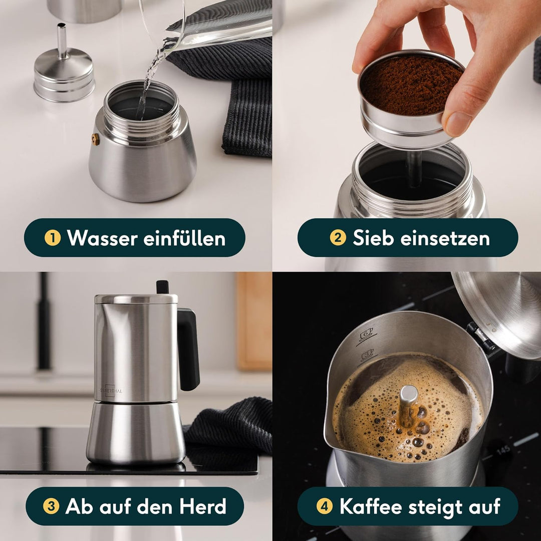 SILBERTHAL Espressokocher Edelstahl 200 ml - 4 Tassen - Induktionsgeeignet – Kaffeekocher für jeden
