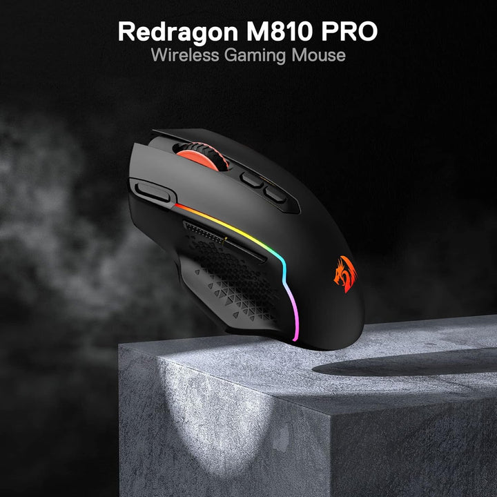 Redragon M810 Pro Kabellose Gaming-Maus, 10000 DPI Kabelgebundene/Kabellose Maus mit Schnellfeuertas