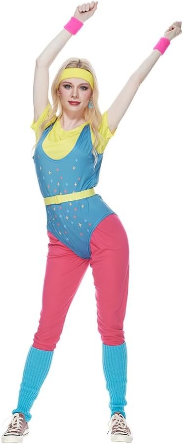 EraSpooky Damen Retro 80er Jahre Aerobic Outfit,Sportbekleidung,Sportler Outfit,Halloween Cosplay S