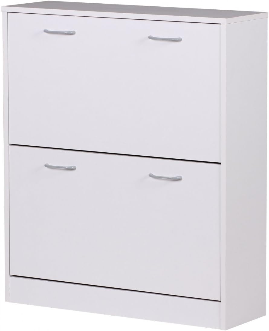 Wohnling Schuhkipper Kiel Weiss matt 2 Fächer 75 x 87 x 24 cm | Design Holz-Schuhschrank zum klappen