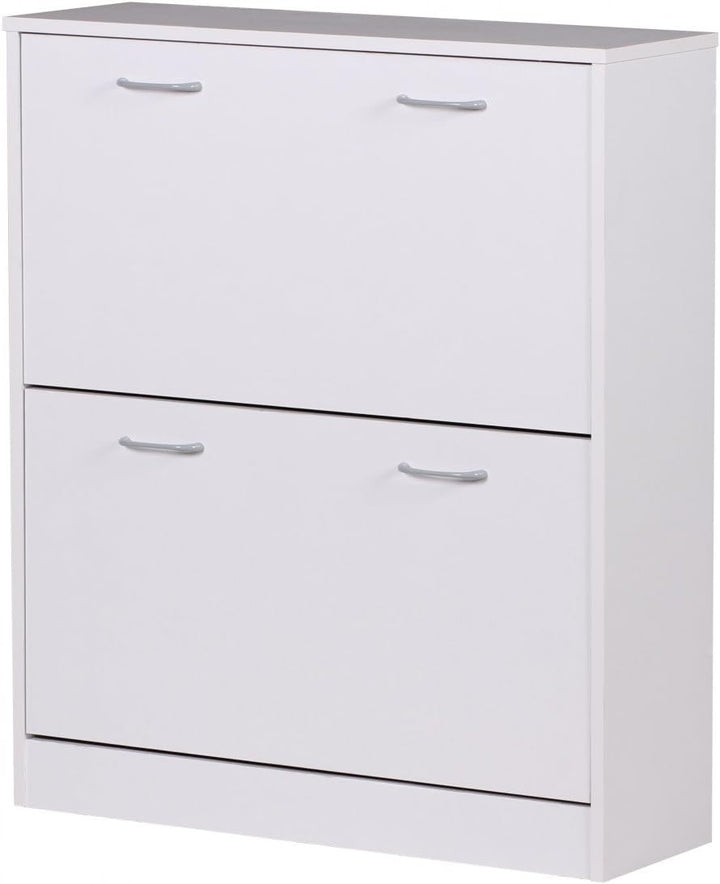Wohnling Schuhkipper Kiel Weiss matt 2 Fächer 75 x 87 x 24 cm | Design Holz-Schuhschrank zum klappen