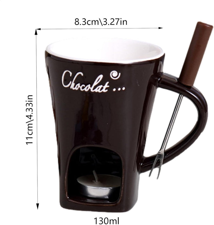 Schokoladen Fondue Becher Set | 130 Ml Teelicht Schokofondue Tasse Aus Keramik | Schoko Fondue Teeli
