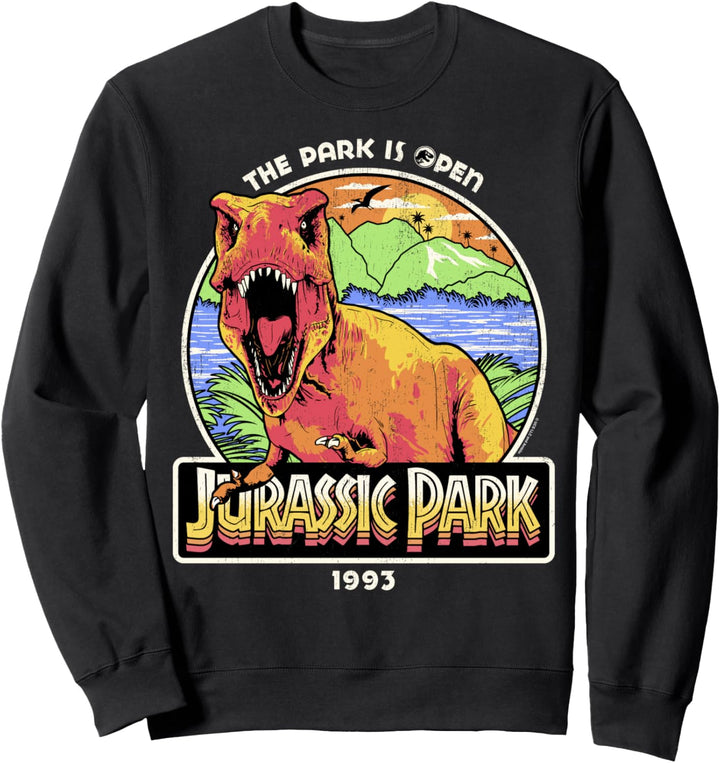 Jurassic Park The Park Is Open 1993 Neon T-Rex Sweatshirt