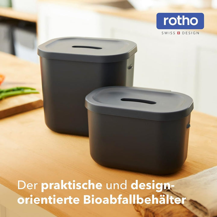 Rotho Salsa 2er-Set Biomülleimer Küche 3,2l & 6l | Komposteimer mit integrierter Hängevorrichtung |