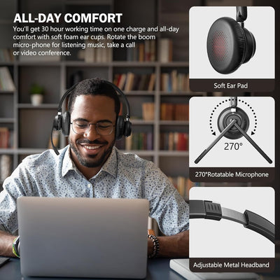 seenda Kabelloses Headset mit Mikrofon Bluetooth 5.3 Headset mit AI Geräuschunterdrückung mit Blueto