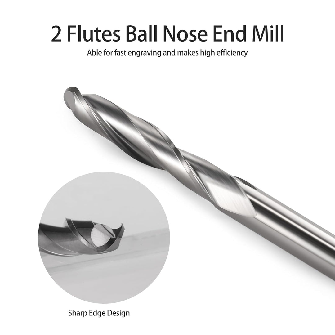 EU_HOZLY 5 STÜCKE Kugelkopffräser CNC Fräser Doppelflöte Spiralfräser 6 mm Schaft 2,36 Zoll Länge OV