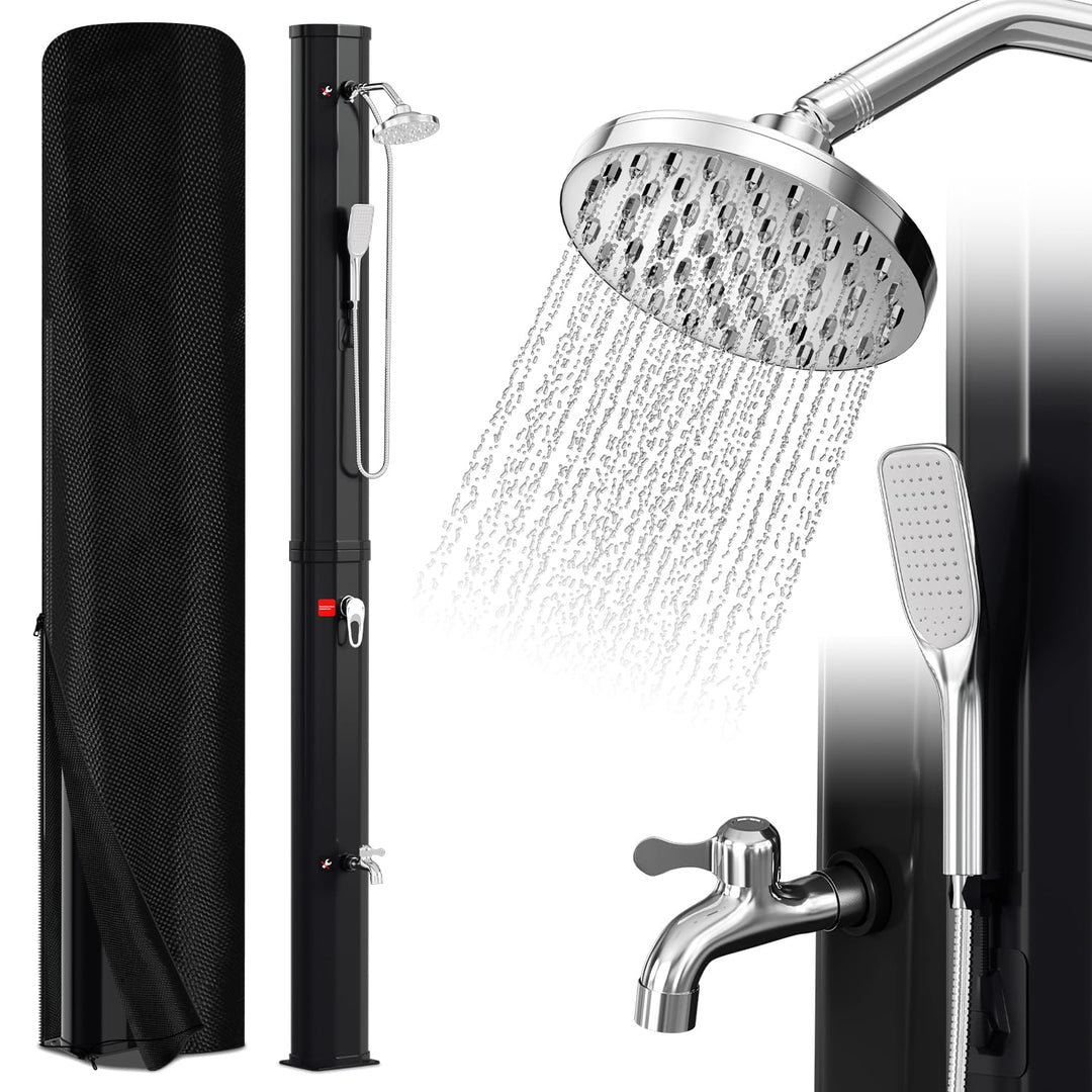 Solardusche 40L Solar Gartendusche mit 360°Regenduschkopf, Wasserhahn und handbrause, Warmes Wasser